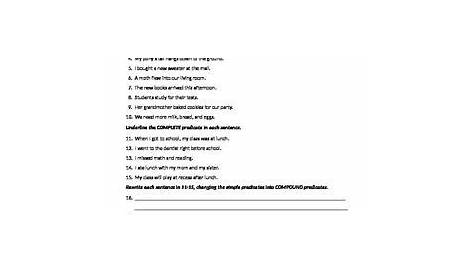 simple subjects and predicates worksheet answers