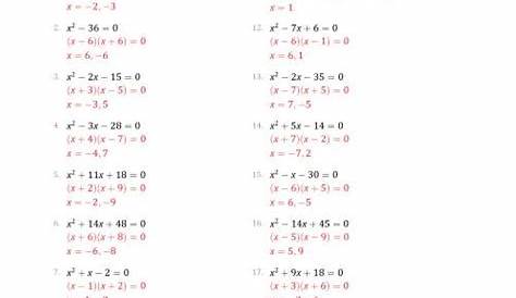 solving quadratic equations by factoring worksheets