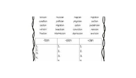 tion and sion worksheets