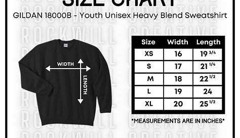 GILDAN 18000B Youth Size Chart Guide Crewneck Sweatshirt Size Chart