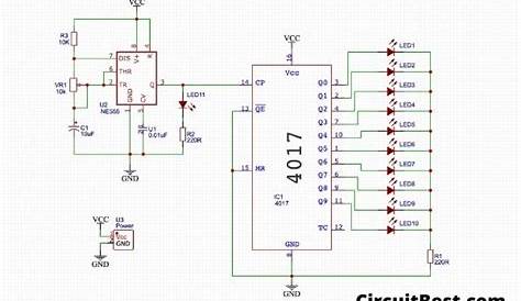 Simple LED chaser circuit with CD4017 IC and 555 Timer IC (PCB Added)