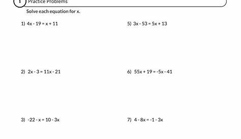 math simple variables worksheet