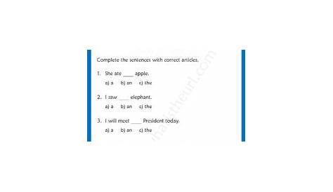 Articles Worksheets For 3rd Grade (a / an/the) - Your Home Teacher