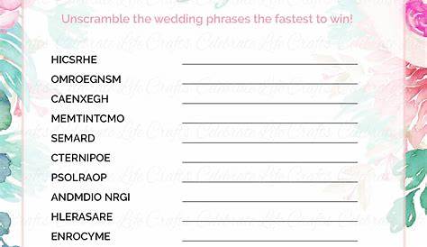 Word Scramble Bridal Shower Game - Pink Floral Wedding Shower Theme