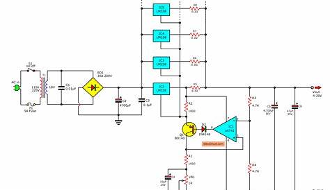 High current adjustable voltage regulator circuit, 0-30V 20A