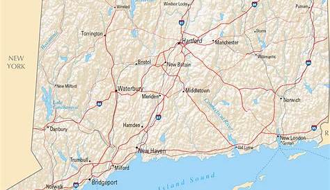 Large highways map of Connecticut state with relief | Vidiani.com