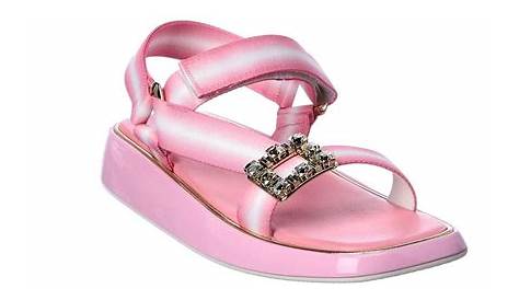 Roger Vivier Leather Trekky Strass Buckle Sandal in Pink | Lyst