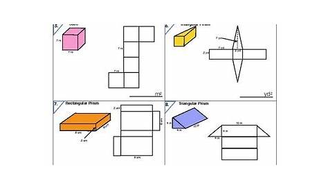 surface area with nets worksheets