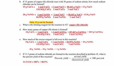 limiting reagent and percent yield practice