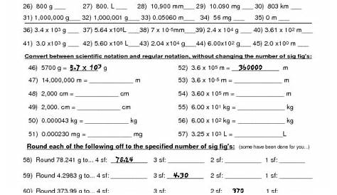 scientific notation and significant figures worksheet with answers