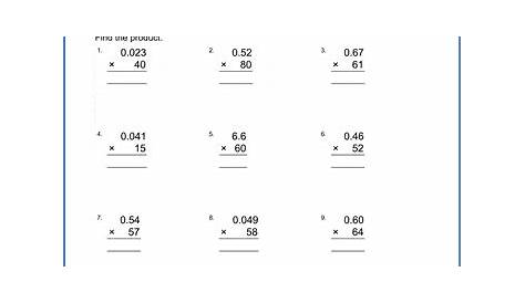 Grade 6 math worksheet - Decimals: multiplying decimals by whole