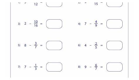 subtracting fractions from whole numbers worksheet
