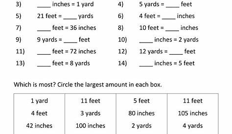 feet to inches worksheet
