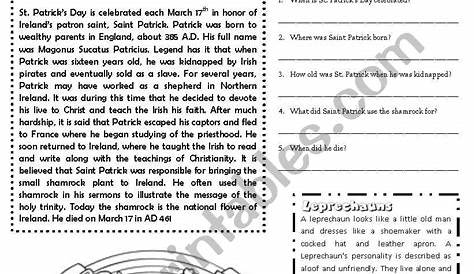 history of st patrick's day worksheets