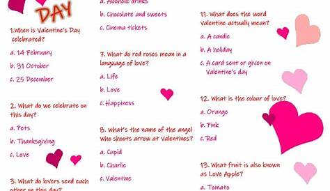 Valentine's Day Quiz worksheet | Valentines day trivia, Valentine