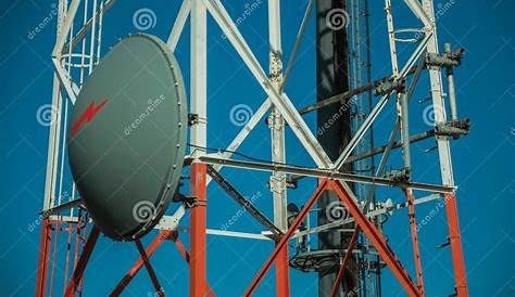 Transmission Antenna Dish in a Tower and Blue Sky Stock Photo - Image