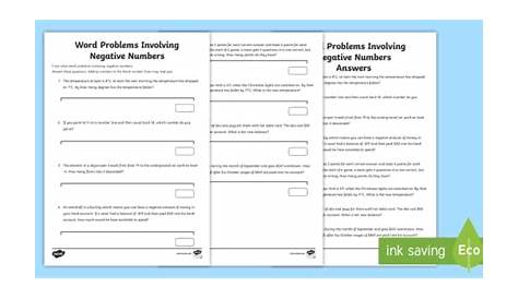 positive and negative integers word problems worksheets