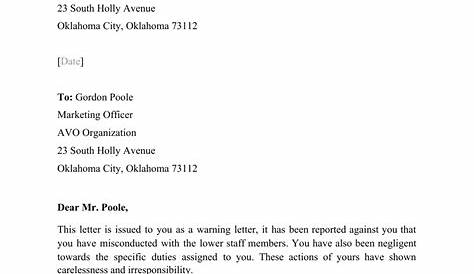 Sample Warning Letter to Employee for Misconduct - Fill Out, Sign