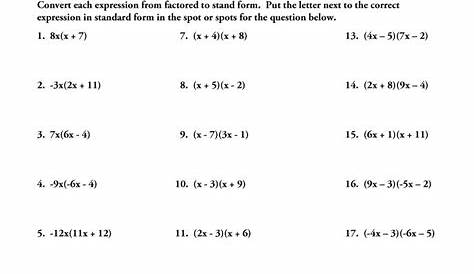standard form equation worksheets