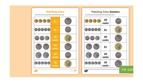 match the coins kindergarten worksheet