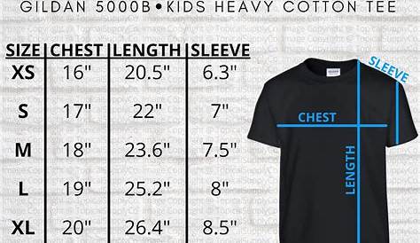 youth shirt size chart gildan