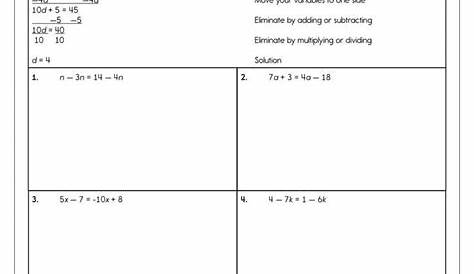 solving linear equations with variables on both sides worksheet