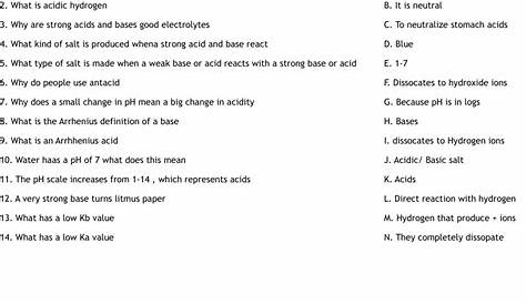 Acid-Base Matching Worksheet - WordMint