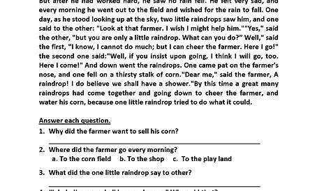third grade reading comprehension worksheet