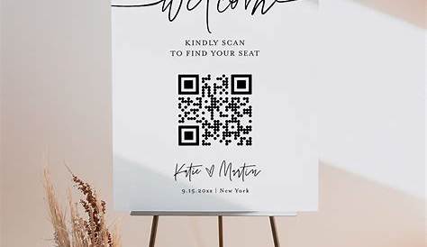 Seating Chart QR Code Sign, Minimalist Wedding Welcome Poster, 100%