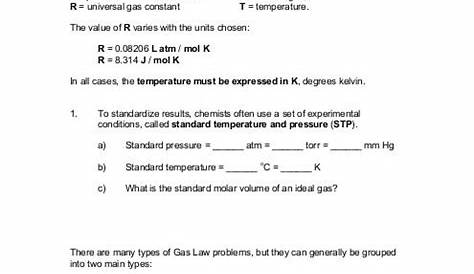 ideal gas law worksheets
