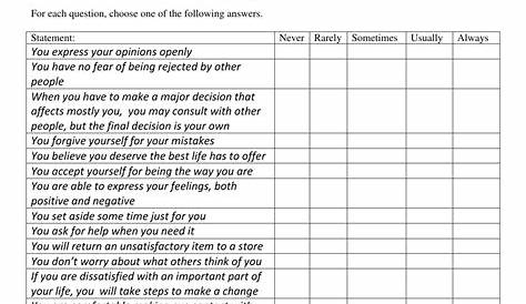Self Esteem Assessment Worksheet Download Printable PDF | Templateroller