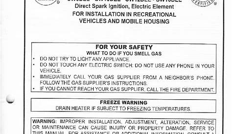 Suburban SW12DEL Water Heater Installation and operation manual PDF