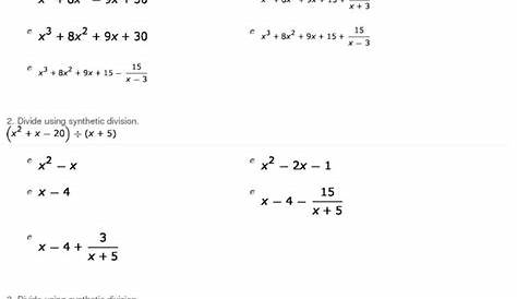 long and synthetic division worksheet answers