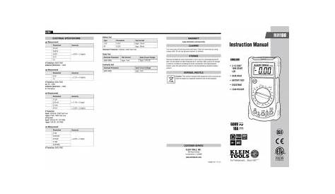 Klein Tools MM100 Manual Ranging Multimeter Use and Care Manual | Manualzz