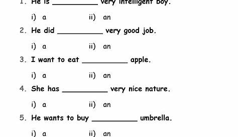 Articles English Grammar English Worksheet For Class 3 / A An The