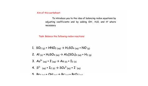 'AS' - Chemistry: Balancing Redox Equations Worksheet (With Answers