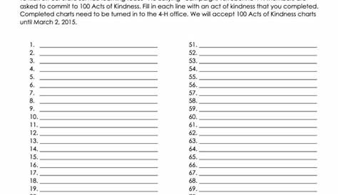 100 Acts Of Kindness Checklist Template printable pdf download