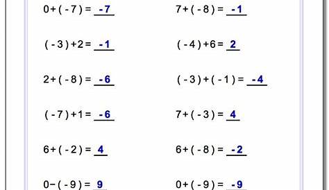 math worksheet negative numbers