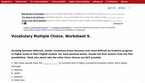 Vocabulary Multiple Choice Worksheet 9 Lesson Plan for Higher Ed