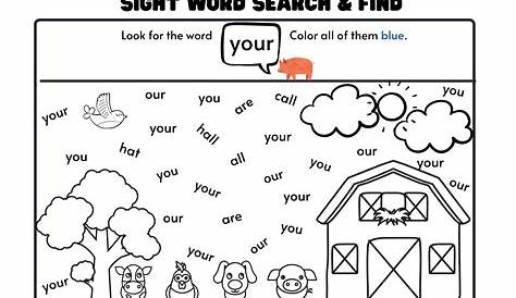 an words worksheet for kindergarten