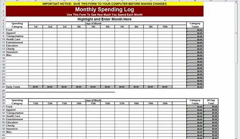 monthly spending plan worksheet printable
