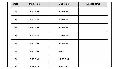 free elapsed time worksheets