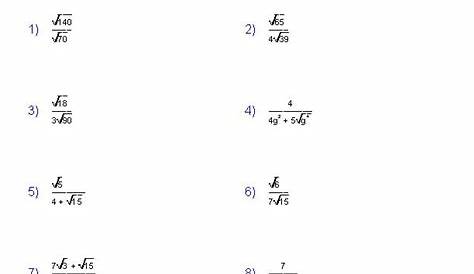 Algebra 2 Worksheets | Radical Functions Worksheets | Radical
