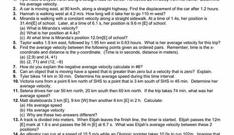 speed and velocity worksheet with answers