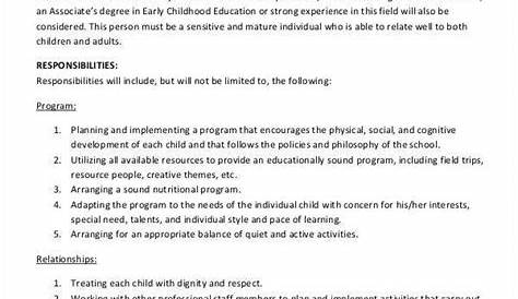 10+ Preschool Teacher Job Descriptions in PDF