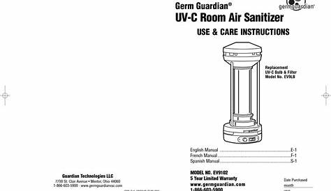 GERM GUARDIAN EV9102 USE & CARE INSTRUCTIONS MANUAL Pdf Download
