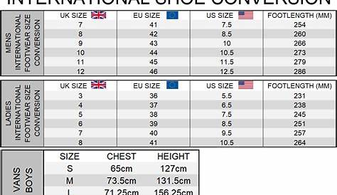vans size chart inches
