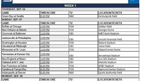 printable nfl schedule week 6