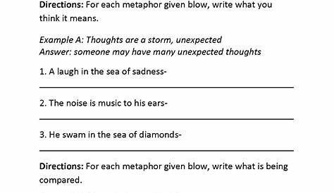 Metaphors Worksheets | Comparing and Meanings Metaphors Worksheet