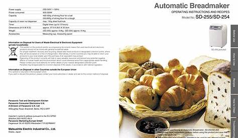 panasonic sd255 breadmaker recipes